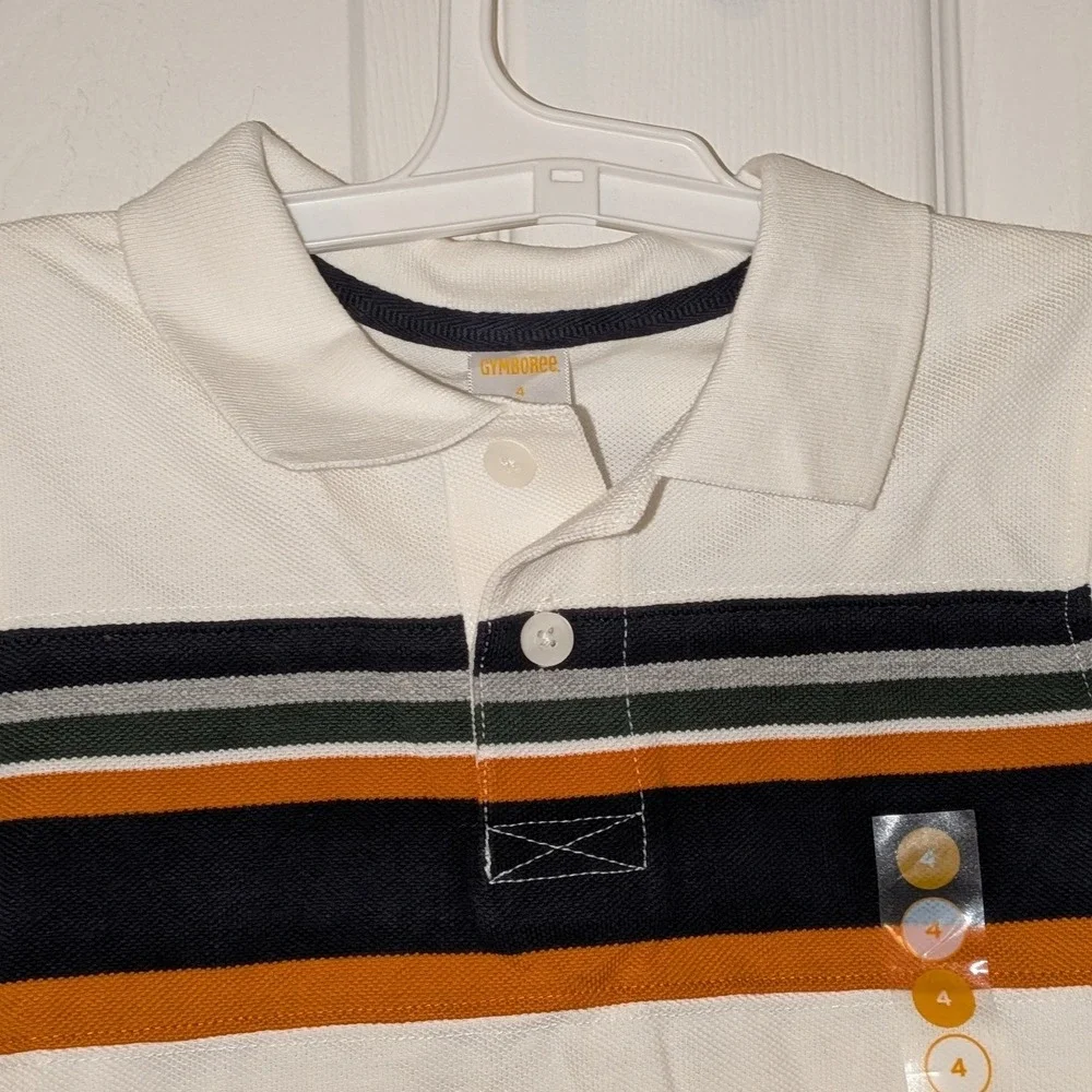 Gymboree Boys Size 4 White Striped Short Sleeve Cotton Polo Shirt NWT